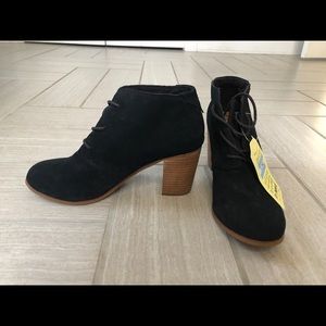 NWT Toms Black Suede Booties w/ Brown Heels